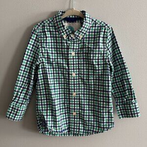 Boden Green and Blue Plaid Long Sleeve Button Down Shirt VGUC 3-4Y